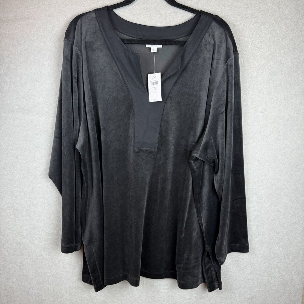 Pure J. Jill Velvet Tunic Top Black V-Neck‎ Long Sleeve Goth Vamp  Witchy 4X NWT